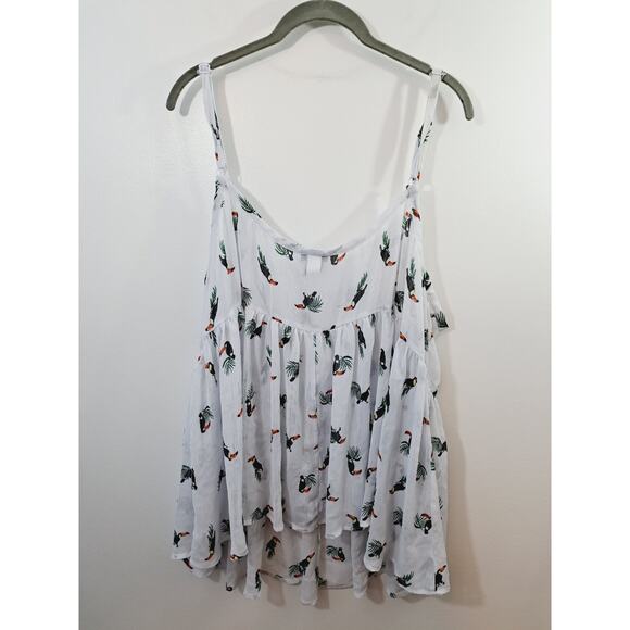Torrid Women's White Sheer Tucan Print Tank Blouse In Size 4X - Picture 2 of 5
